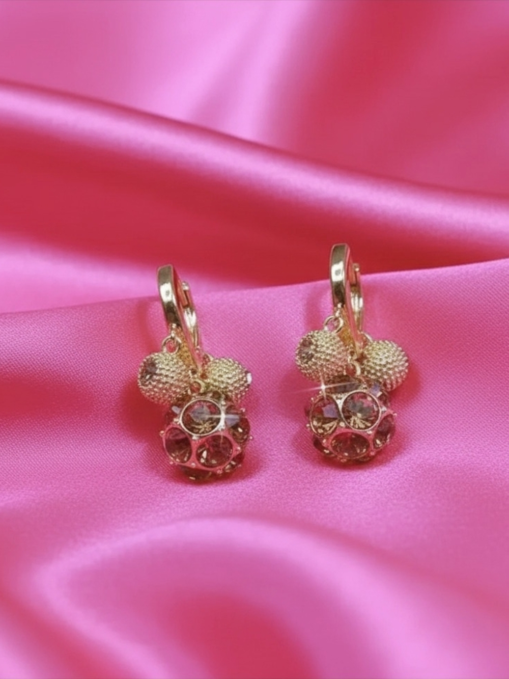 Gold Crystal Drop‎ Earrings - 925 Silver Needle Women Jewelry